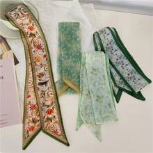 1入韓式時尚絲質女士圍巾，適用於春秋季，可以用作頭帶、裝飾、長薄腰帶或手提包帶，優雅時尚 - 銅色 - 查看 6