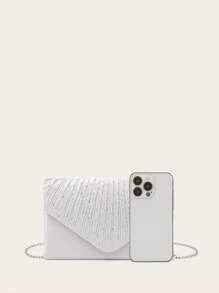 轻巧，商务休闲水钻装饰水桶包迷你抽绳设计，透明包仿珍珠包晚宴包，晚餐包迷人，优雅，精致，安静的奢华水钻适合派对女孩，女人，新娘非常适合派对，晚宴/宴会圣诞派对礼服，完美搭配新年服装，必备婚礼物品，完美搭配毕业礼服，舞会礼服 - 銀色 - 查看 8