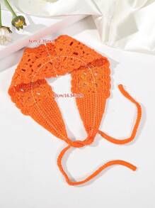 1条花朵造型针织发带，镂空设计，休闲头巾发带，吸汗带，适合上学、大学、秋冬季节，女士度假装扮，优雅围巾，柔软头巾，夏季穿搭。 - 橘色 - 查看 4