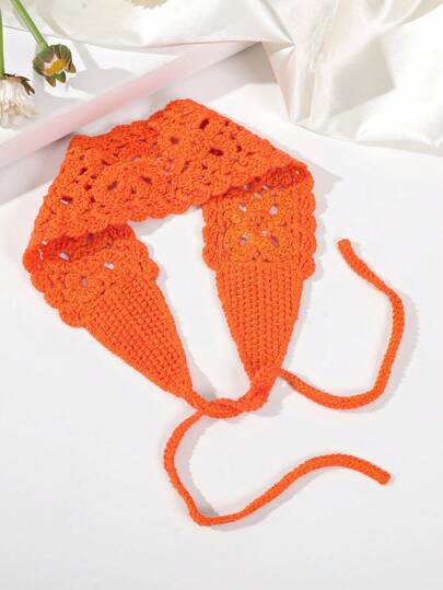 1条花朵造型针织发带，镂空设计，休闲头巾发带，吸汗带，适合上学、大学、秋冬季节，女士度假装扮必备，优雅围巾，柔软头巾