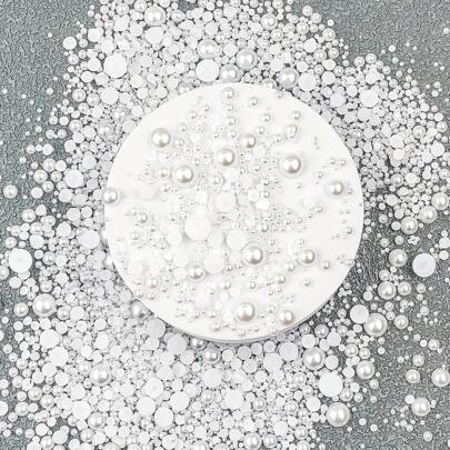 1 袋（1000/700/500/300/250/130/70/50 件）半圆形珍珠珠，4 毫米至 14 毫米平底珍珠珠光泽散装凸圆形珍珠适用于 DIY 工艺品项链手链珠宝装饰婚礼装饰艺术