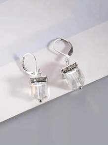 1pair Fashionable Square Shaped Crystal Dangle Earrings, Perfect For Wedding Party Festival, Gift For Women/Girls