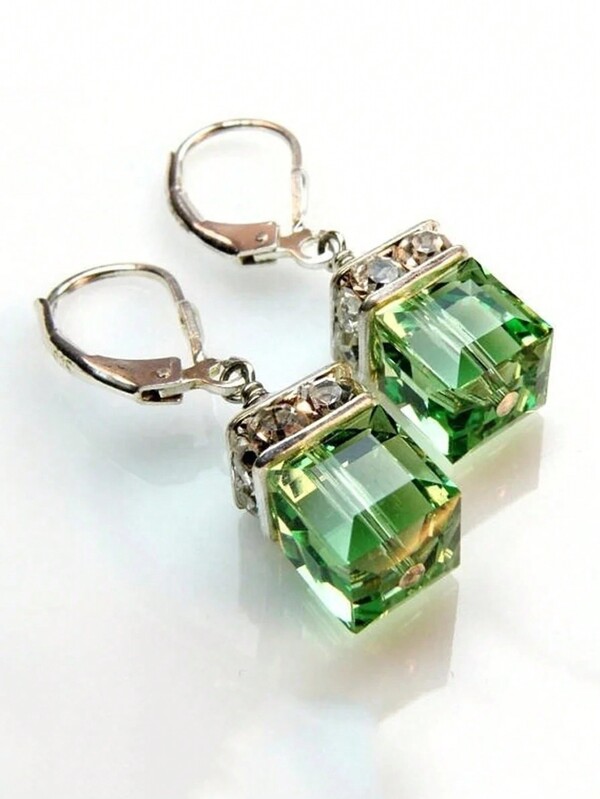 1pair Fashionable Square Shaped Crystal Dangle Earrings, Perfect For Wedding Party Festival, Gift For Women/Girls