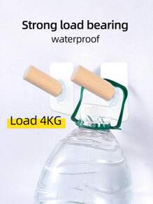 meike 2個無螺絲木製掛勾，自粘貼背衣架，非常適合掛衣服和帽子，不需鑽孔壁掛，無殘留物，可強力承重達4公斤。適用於臥室、廚房、客廳。可黏貼於門牆上，掛衣服和袋子。 - 杏色 - 查看 8