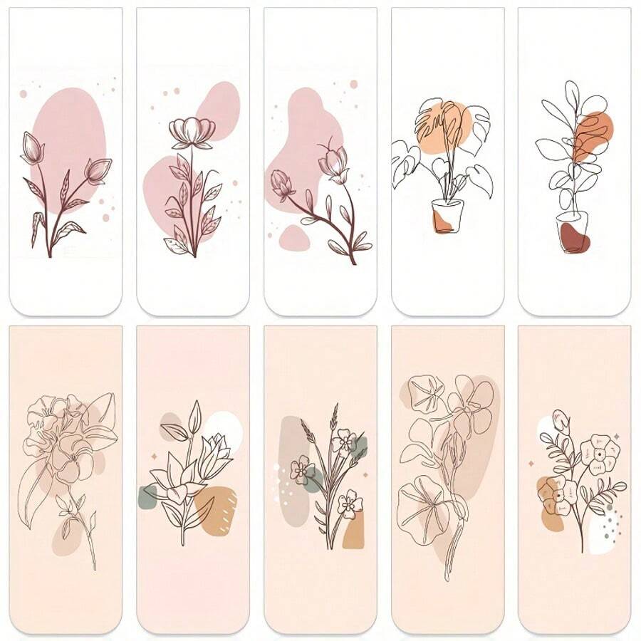 10 Book Bookmarks, Floral Aesthetic Bookmarks, Floral Abstract