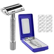 TUCORRESI Rastrillo para Afeitar Hombre - Afeitadora de Bigote Maquinilla de Doble Filo Lncluye Doble Filo y Estuche con Espejo. Rastrillo de Seguridad y Rastrillo Mariposa en - Plateado - Ver 1