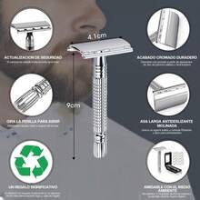 TUCORRESI Rastrillo para Afeitar Hombre - Afeitadora de Bigote Maquinilla de Doble Filo Lncluye Doble Filo y Estuche con Espejo. Rastrillo de Seguridad y Rastrillo Mariposa en - Plateado - Ver 3