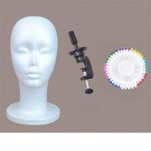 Styrofoam Wig Head Holder For Cosplay Wig Styling, Includes Styrofoam Head, Pins And Small Stand - White - View 1