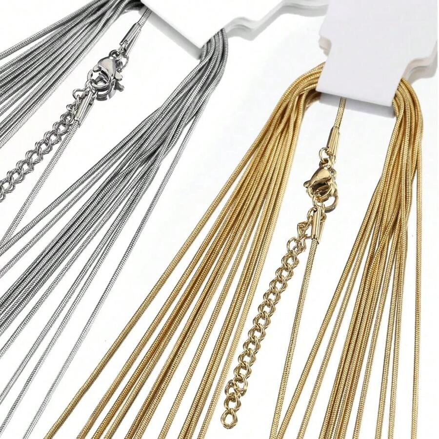 5pcs Fashionable Stainless Steel Snake Chain Necklace With Lobster Clasp And Extension Chain, Good For Making Diy Jewelry, Semi-Finished Chain
