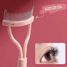 1支杏紅色鋼針睫毛梳和刷,帶不鏽鋼緊密齒,便攜式睫毛捲曲輔助工具,化妝工具,用於搭配假睫毛使用的眼部美容工具 - 杏色 - 查看 4