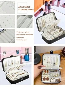 1入珠寶收納盒,珠寶整理盒,pu皮革禮品盒,適用於戒指,耳環,項鍊,手鍊,指甲油,化妝品,家居和旅行 - 彩色 - 查看 4