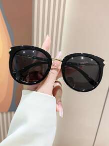 Vintage Round Frame Plastic Decorative Fashion Glasses Elegant Shades Beach Accessories Beach Accessories For Women Glasses Shades Basics Fall Winter Women Outfits Clothes Business Casual Gifts - 黑色 - 查看 2