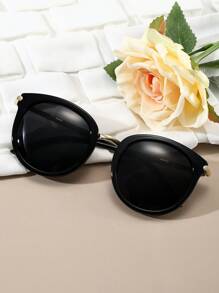 Vintage Round Frame Plastic Decorative Fashion Glasses Elegant Shades Beach Accessories Beach Accessories For Women Glasses Shades Basics Fall Winter Women Outfits Clothes Business Casual Gifts - 黑色 - 查看 4