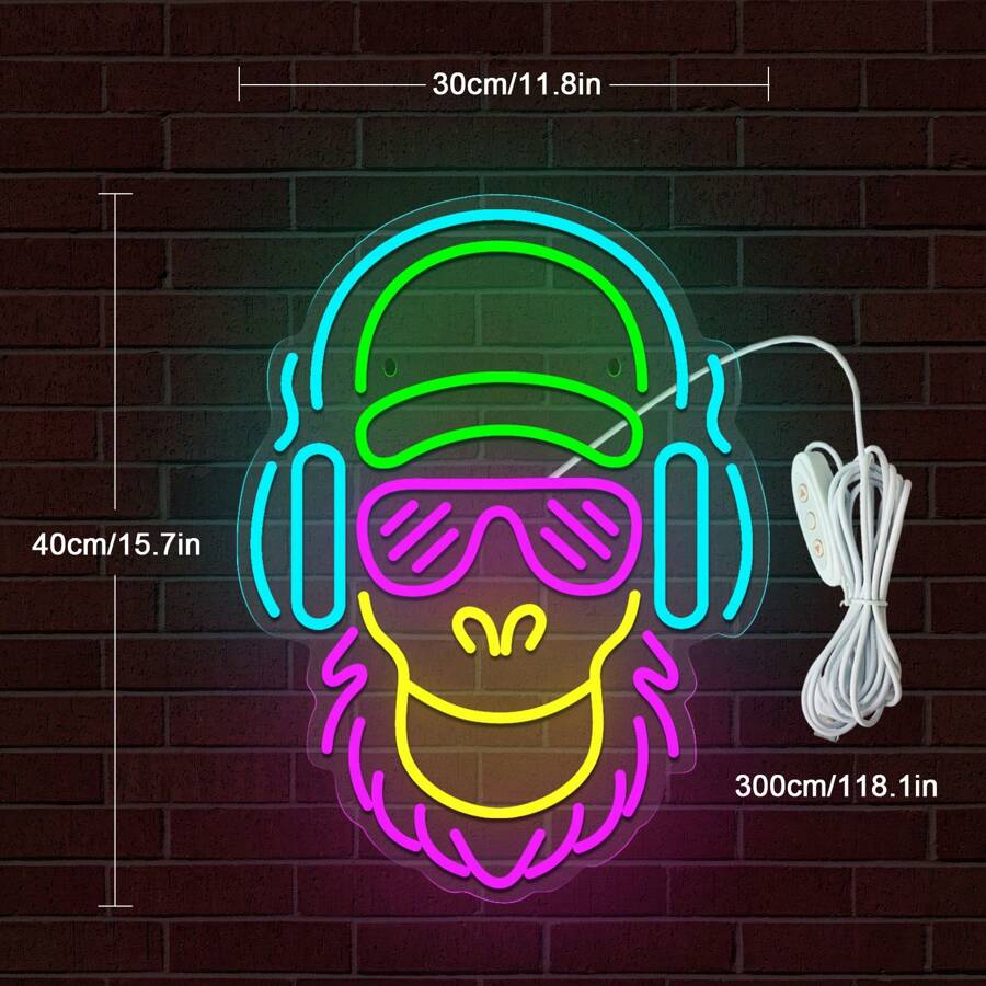 1PCS DJ Monkey LED Neon Lighted Sign Acrylic Back Panel USB Dimmer