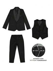 Chaqueta de traje de manga larga con cuello chal para niño, chaleco con botones y pantalones, conjunto de ropa formal de primavera/otoño