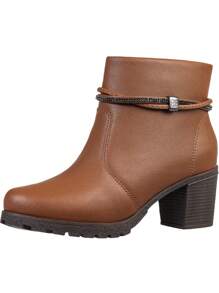 GiGiL Festa Junina Bota Feminina GiGiL Salto Grosso Baixo Cano Curto Tiras Abauladas Strass Zíper Macio Detalhe Confortável Blogueira Moda Atual