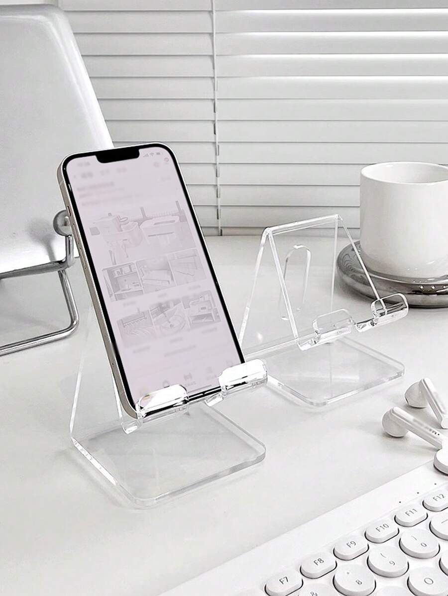 1pc Desktop Phone Holder Stand Storage Shelf Creative Internet Celebrity Acrylic Decoration Tablet Clear Student Phone Holder - Clear - View 1