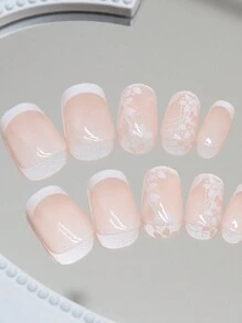 24入短方形卡通可愛美甲貼片附帶1支美甲文件和1管果凍膠，即貼美甲，美甲用品 - 彩色 - 查看 4