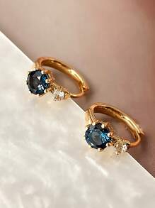 GAGAFEEL 1 Pair Elegant Retro S925 Sterling Silver Blue  Planetary Ear Buckle Earrings Earrings For Women Girl Retro Party Dating Gift Daily Wear Birthday Gift - Gold - View 5