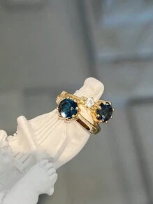 GAGAFEEL 1 Pair Elegant Retro S925 Sterling Silver Blue  Planetary Ear Buckle Earrings Earrings For Women Girl Retro Party Dating Gift Daily Wear Birthday Gift - Gold - View 6