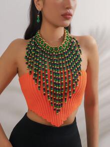 3pcs/Set Multilayer Beaded Design Woman Necklace With , Retro, Vacation Style