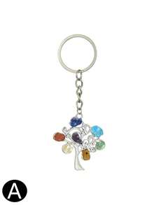 1入組合金吊墜七彩石和紫水晶和藍色金石和生命之樹和十字形DIY鑰匙扣波西米亞風格 - 彩色 - 查看 2