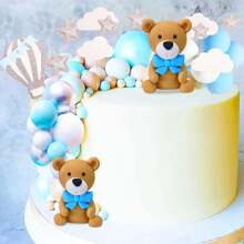 LaVenty 17 PCs Luxury Blue Bear Cake Decoration Teddy Bear Cake Decoration Birthday Cake Decoration Teddy Bear Birthday Party Supplies Teddy Bear Birthday Decoration - Multicolor - View 7