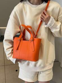 A Fashionable Solid Color Minimalist Bucket Bag With Shoulder Crossbody Bag, Suitable For Women's Handbag Wallet Shopping