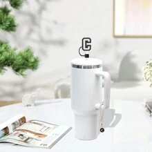 4pcs Cup Accessories Set, Suitable For 30oz And 40oz Cups, Includes Silicone Straw Cover, 2 Initial Letter ID Handle Charms And Self-Adhesive Chenille Letters (White). - Style 4 - View 2