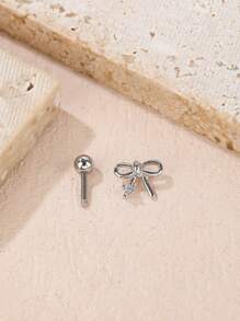 1 件时尚可爱的蝴蝶结耳环，采用钛钢和水钻，适合女性日常佩戴情人节、妈妈、母亲、母亲节、礼物 - 蝴蝶結 - 查看 4