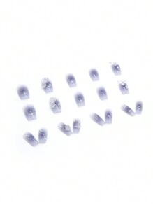 24片/套 卡通蝴蝶形短方形美甲贴纸，美甲用品 - 彩色 - 查看 3