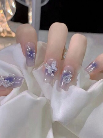 24片/套 卡通蝴蝶形短方形美甲贴纸，美甲用品