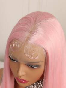 Màu hồng 180% Mật độ 13*4 Sợi tổng hợp Tóc giả phía trước Lace Dài Thẳng Ren Tóc giả Đối với phụ nữ Thông gió Chất xơ Hằng ngày Tóc giả 26inch - Hồng - Xem 6