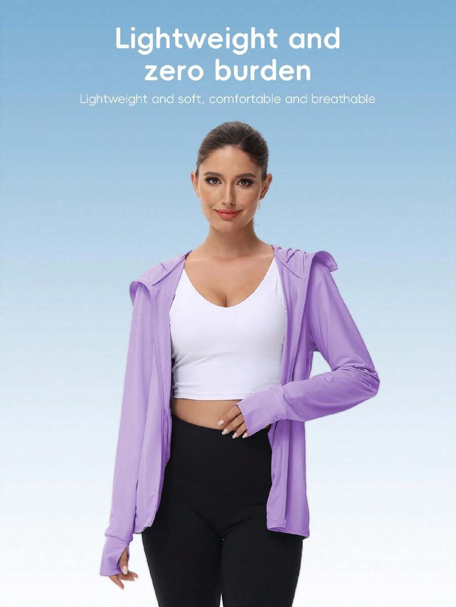 女士 UPF 50+ 轻便透气夹克，防晒户外钓鱼连帽衫，夏季