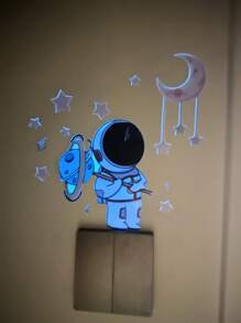 1/2/3/5 Stück Leuchtende Astronauten-Stern-Mond-Schalteraufkleber, Ramadan-Festival-Mondaufkleber, Leuchtende Wandaufkleber für Wohn- und Schlafzimmer, Geschenk zum Eid Mubarak, Eid-Dekorationsaufkleber - Blau - Übersicht 4