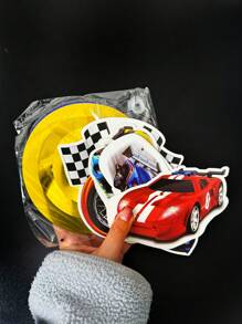 6pcs Race Car Party Hanging Swirls Decorations, Checkered Flags Racing Birthday Party Foil Ceiling Decor For Men Race Fans Birthday Party Shower Supplies - Red - View 3