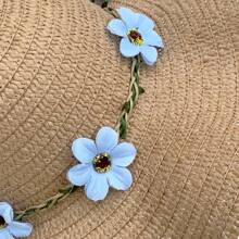 1pc Women's Flower Decorated Woven Straw Hat With Wide Brim And Adjustable Headband For Sun Protection, Suitable For Daily Outings, Beach, Vacation, Etc. Various Colors Available Boho Valentine's Day Valentines - Multicolor - View 11