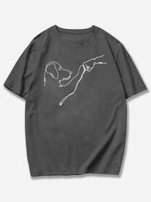 Dog T-Shirt With Round Neck And Dog Print For Men - Grey - View 3