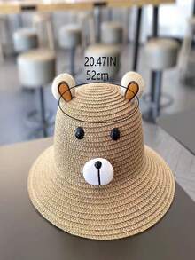 2pcs Set Cute Princess Bear Straw Hat With Anti-UV Sun Protection & Princess Bag For Girls, Suitable For Daily Wear And Beach - Brown - View 2