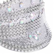 Sequin Captain Hat Rivet Punk Hat Rave Party Music Festival Hat Great For Carnival Burning Man And Bachelorette - Silver - View 4