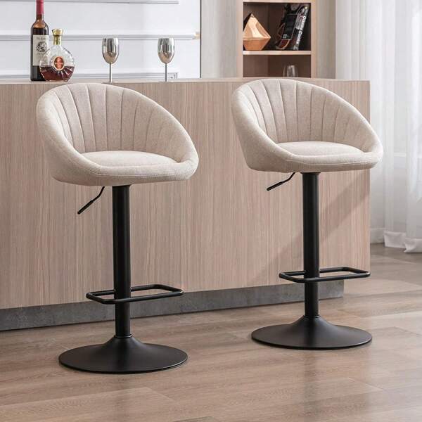 WAHSON OFFICE CHAIRS Juego de 2 taburetes de bar Wahson, taburetes de bar de tela, taburetes de bar giratorios, taburetes de cocina, taburetes de bar de altura ajustable, lino para cocina/bar en casa (beige)
