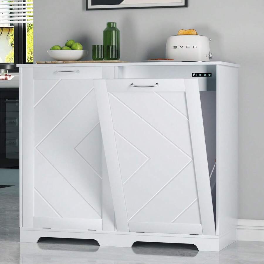 Tilt Out Kitchen Trash Bin Dog Proof Garbage Can With Wood Holder Free Standing