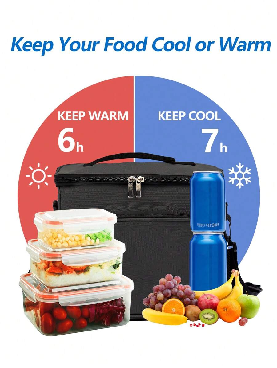 保溫野餐袋大容量隔熱袋,購物手提袋,冷熱外賣袋午餐手提袋隔熱盒子袋,適用於學校工作野餐旅行戶外的女性男性 - 黑色 - 查看 1