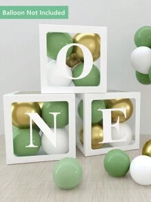 6pcs/Set 25cm White Transparent Box&"ONE", Decorated Balloon Storage Box, 1st Birthday Party Decoration Gift Box, Babe Shower Party Decor Balloon Box, One Year Old Party Favor, Background Photography Props - White - View 5