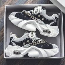 2024新款男士厚底波浪帆布鞋，時尚增高運動鞋 - 黑與白 - 查看 8