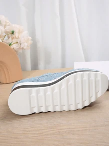 Women's Thick Bottom Low-Cut Shoes, Spring/Summer Fashion Light Blue Wedge Heel Flat Casual Shoes