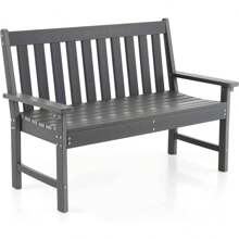Garden Bench Weatherproof, 2 Seater Park Bench Plastic, Outdoor Bench Loadable Up To 320kg, Patio Bench With High Backrest & Armrest, Bench Garden Balcony Patio, 132 X 65 X 91 Cm, Gray