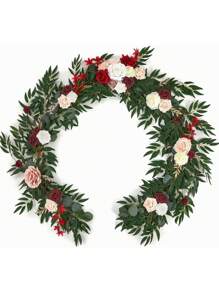 3Pcs/Set Artificial Eucalyptus Willow Garland With Flowers 1Pc 6FT With Wedding Arch Flowers Floral 2Pcs Swag Arrangements, Wedding Table Garland With Flowers Handcrafted Wedding Centerpieces Table Runner Swag For Rehearsal Dinner Bridal Shower Outdoor Decor - 紅色 - 查看 5