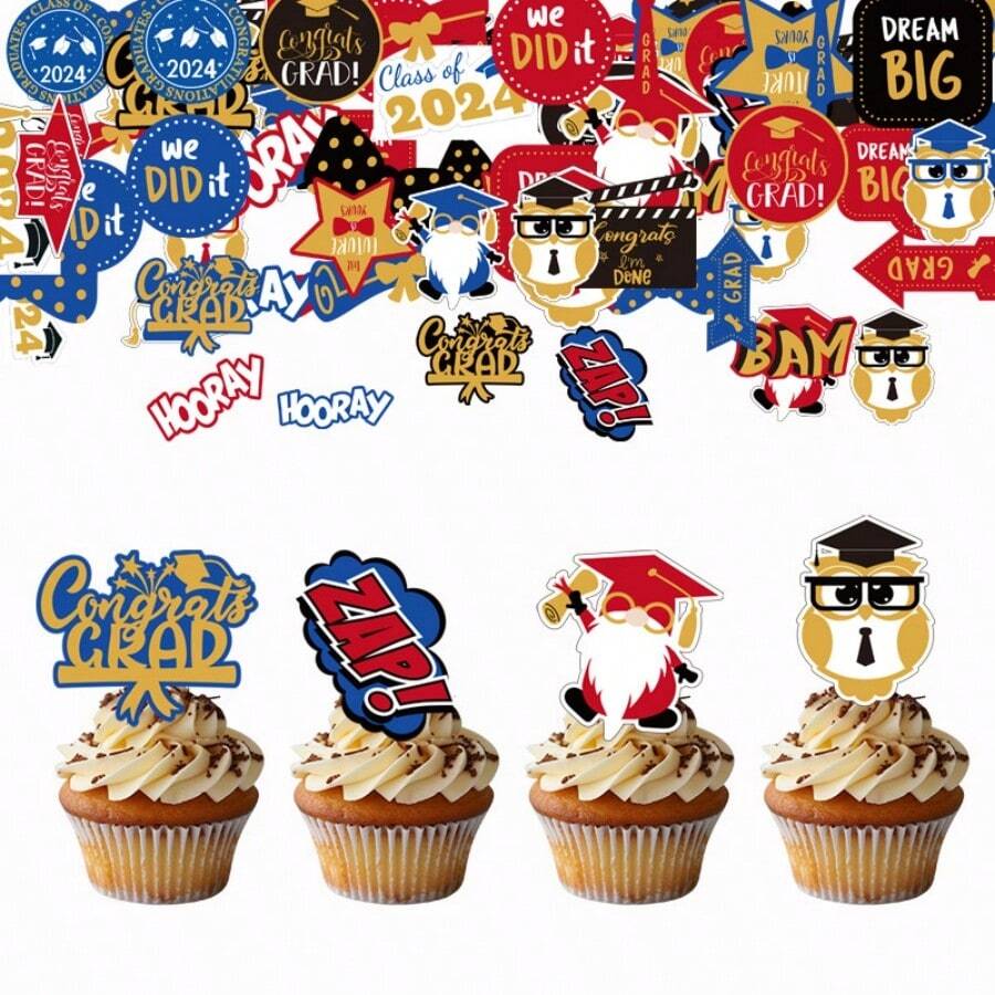 72Pcs 2024 Graduation Cupcake Toppers Glitter Graduation Cupcake Picks