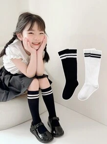 1雙中筒長度通孔黑色襪子,適用於學童、嬰幼兒,四季皆宜 - 黑色 - 查看 1